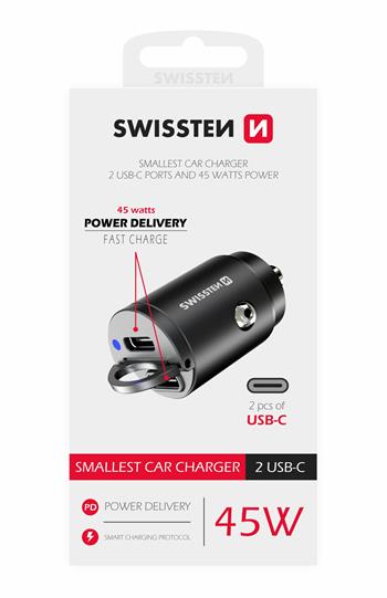 Swissten Car Charger - 2 USB-C - 20111900 - 45W - Fast Charge