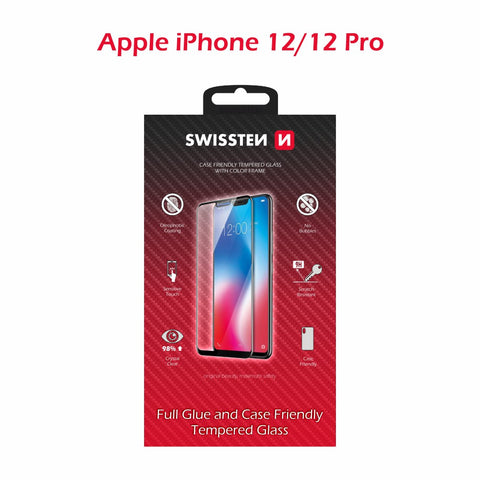 Swissten iPhone 12/iPhone 12 Pro Tempered Glass - 54501776 - Full Glue - Black