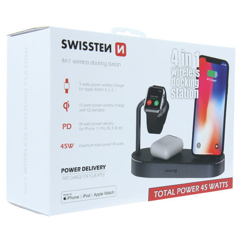 Swissten 4 in 1 Wireless Charging MFI Docking Station - 22055600 - 45 Watt