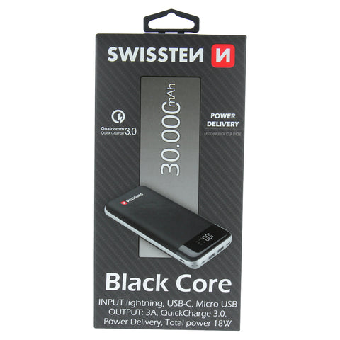 Swissten Black Core Powerbank - 22013929 - 30.000 mAh - Qualcomm 3.0