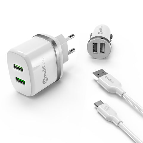Multiline Powerkit 2.4A/2.1A - Car + Travel Charger incl. Lightning USB Cable - AC50+C17 - MW6070E