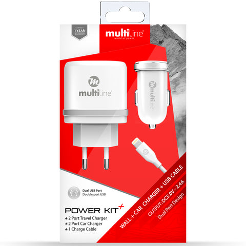 Multiline Powerkit 2.4A/2.1A - Car + Travel Charger incl. Lightning USB Cable - AC50+C17 - MW6070E