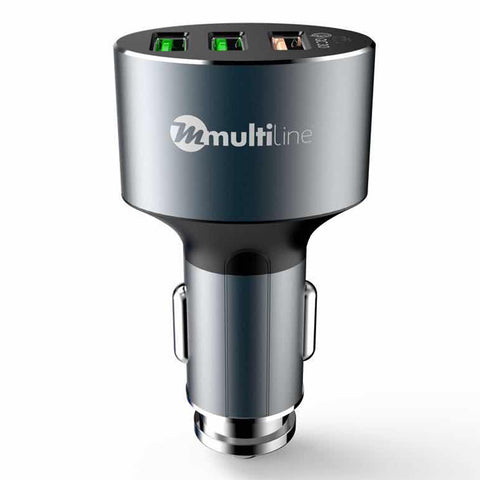 Multiline Xtreme 3-Port Car Charger - 6.6A / 36W - incl. Lightning USB Cable - MW73Q