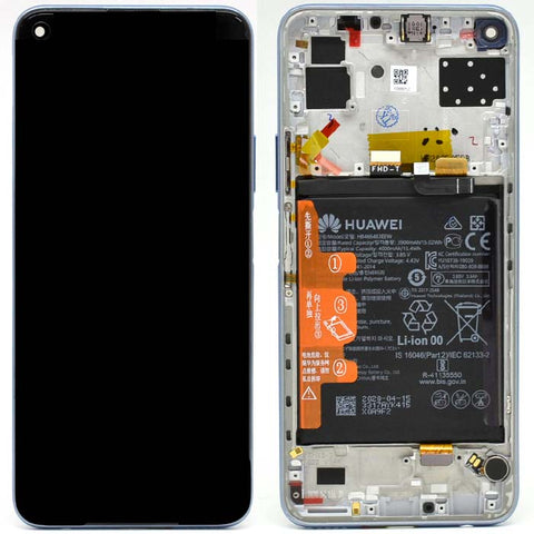 Huawei P40 Lite 5G (CDY-NX9A) LCD Display + Touchscreen + Frame - Incl. Battery And Parts - 02353SUQ  Silver