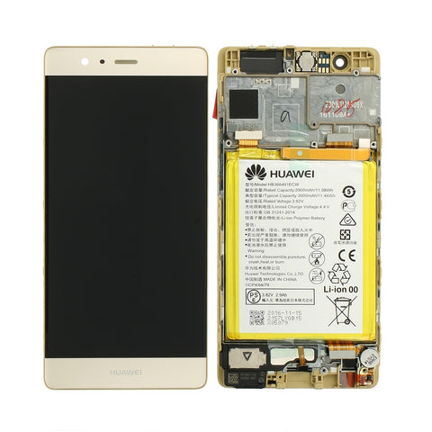 Huawei P9 LCD Display + Touchscreen + Frame Incl. Battery and Parts 02350SHB Gold