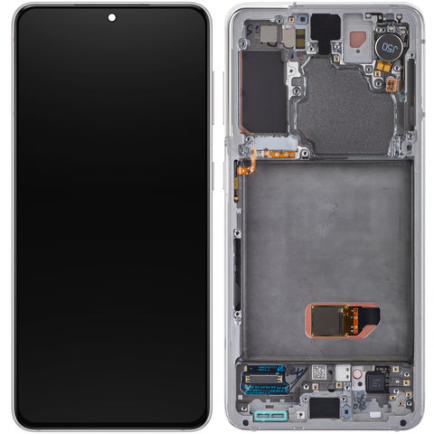 Samsung SM-G991B Galaxy S21 LCD Display + Touchscreen + Frame - GH82-27255C/GH82-27256C - (No Camera/Battery) - White