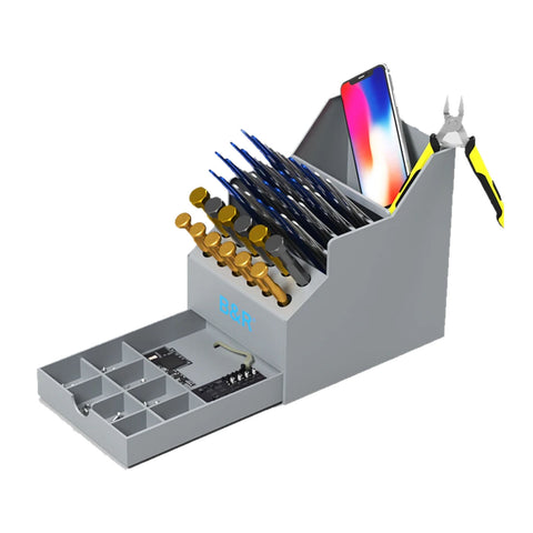 B&R S-28 Component Storage Box for Mobile Phone Multi-Function Repair Accessories - Silver