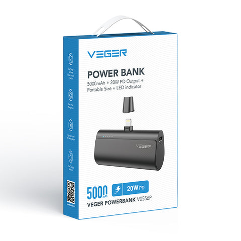 Veger Plugon Charge Rapide Pocket Powerbank Lightning - 5000mAh - Noir