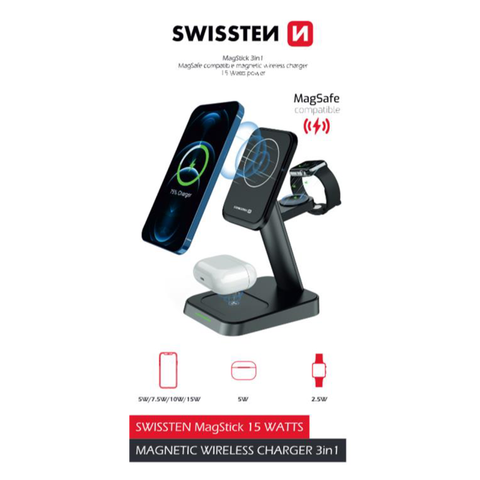 Swissten Magstick Wireless Charger 3 in 1 - Magsafe Compatible