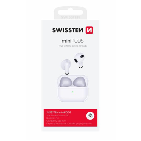 Swissten Casque Bluetooth TWS Minipods - Blanc