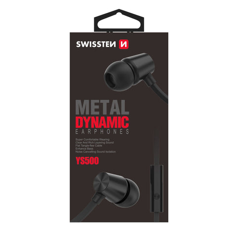 Swissten Earbuds Dynamic - YS500 - Avec Microphone Intégré - Noir