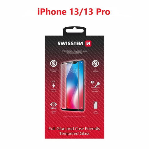 Swissten iPhone 13/iPhone 13 Pro Tempered Glass - Full Glue - Black