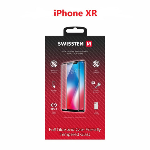 Swissten iPhone XR Tempered Glass - Full Glue - Black