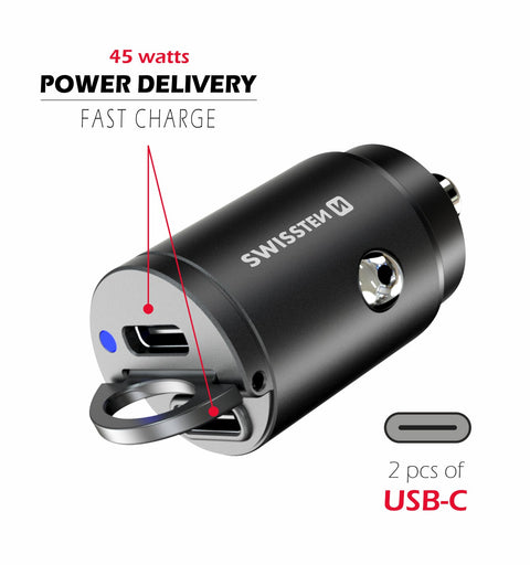 Chargeur de voiture Swissten - 2 USB-C - 45W - Charge rapide