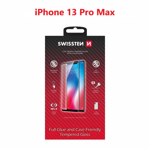 Swissten iPhone 13 Pro Max Tempered Glass - Full Glue - Black