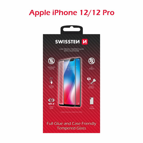 Swissten iPhone 12/iPhone 12 Pro Tempered Glass - Full Glue - Black
