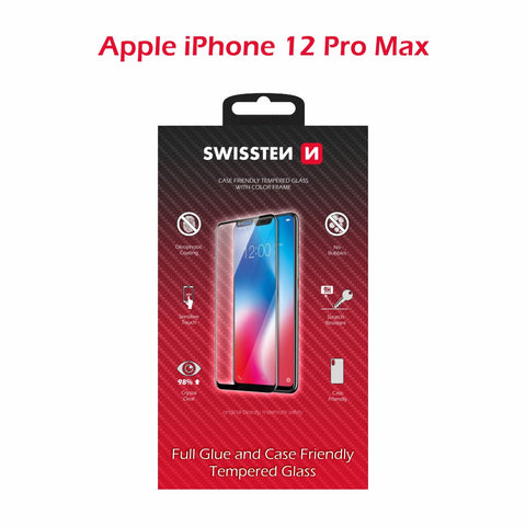 Swissten iPhone 12 Pro Max Tempered Glass - Full Glue - Black