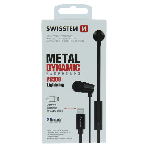 Swissten Lightning Earbuds Dynamic - YS500 - Avec Microphone Intégré - Noir