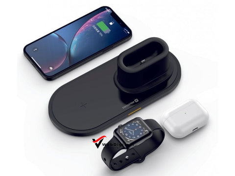 Swissten Draadloze Oplader - 3 In 1 Voor Iphone/airpods/iwatch 15W Opladers