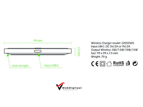 Swissten Wireless Charger - 15W Black Opladers