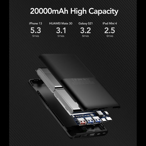 Veger (S22) Mini Powerbank Slim Charge Rapide - 20.000mAh - Noir